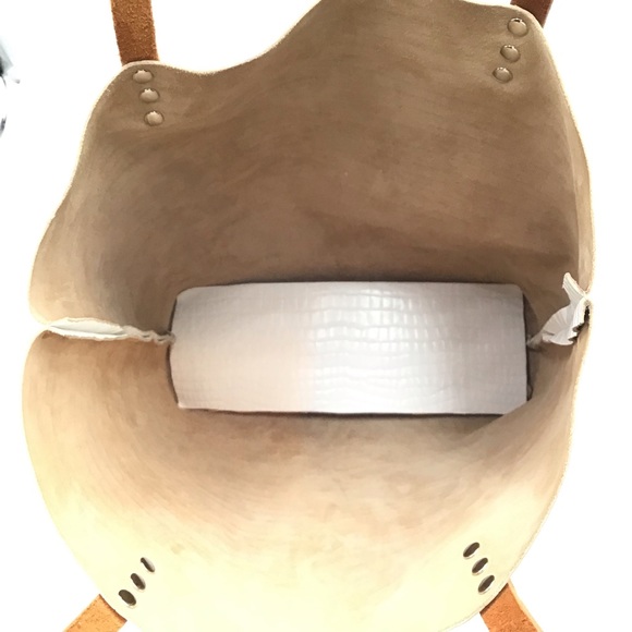 New Handmade croc embossed white leather large unlined tote shoulder handbag - Picture 10 of 11